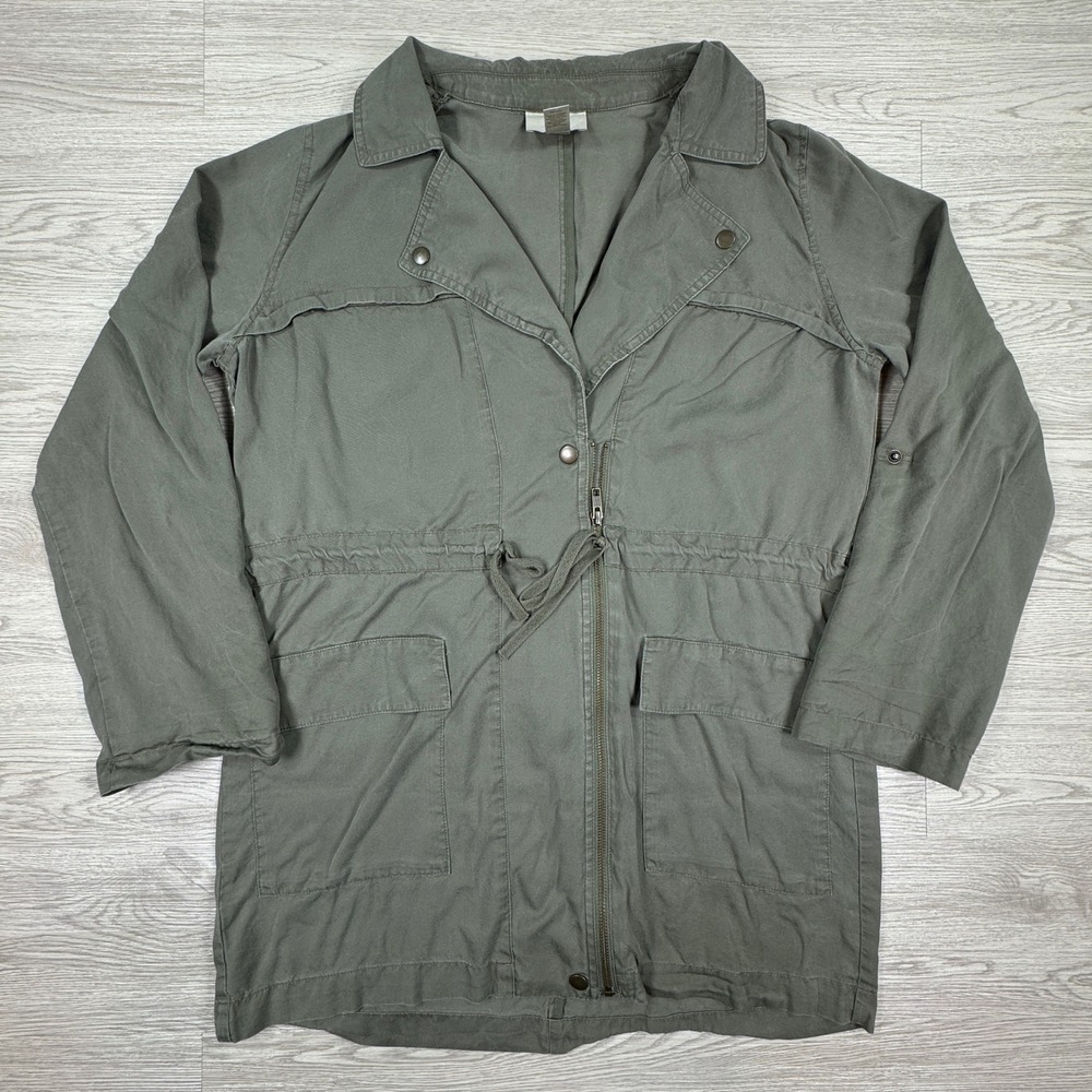 LOFT Women's Jacket Utility Field Olive Green Medium Drawstring Waist Lyocell
